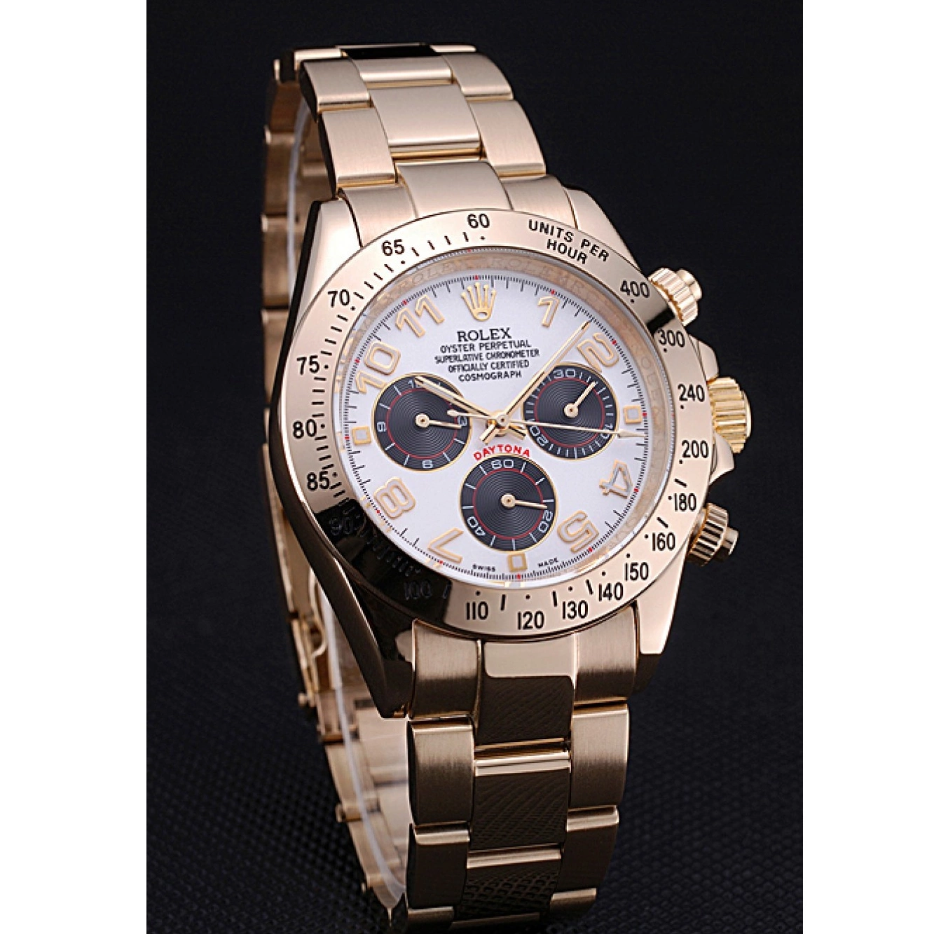 MiroTime 0823 Rolex Cosmograph Daytona White with Black Subdials Gold Bracelet 622548
